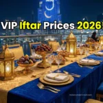VIP Iftar table setting with Burj Khalifa view representing luxury Ramadan dining in Dubai 2026.